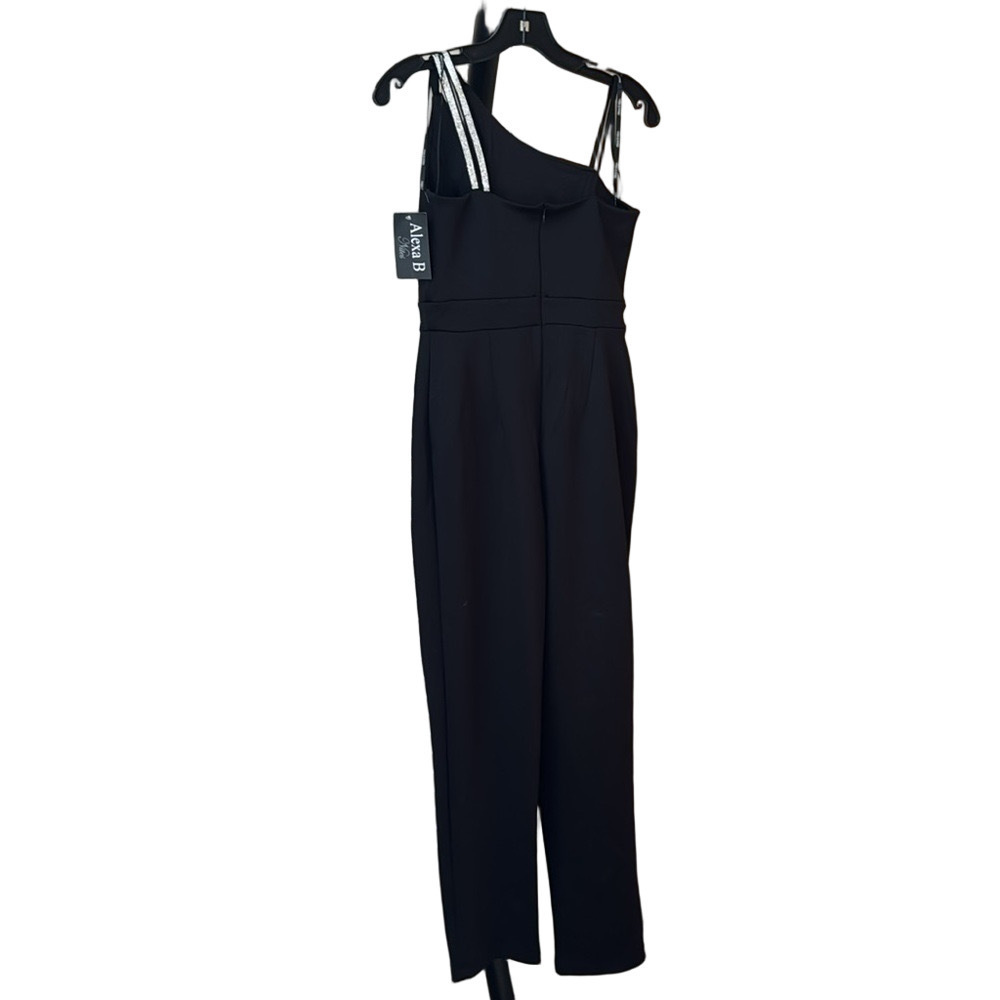Alexa B Nites Black Jumpsuit One Sleeve Diamond Straps